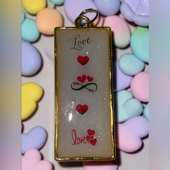 Handmade Resin Love You & Me Pendant Necklace Gold Bezel Romantic Gift - Picture 3 of 4